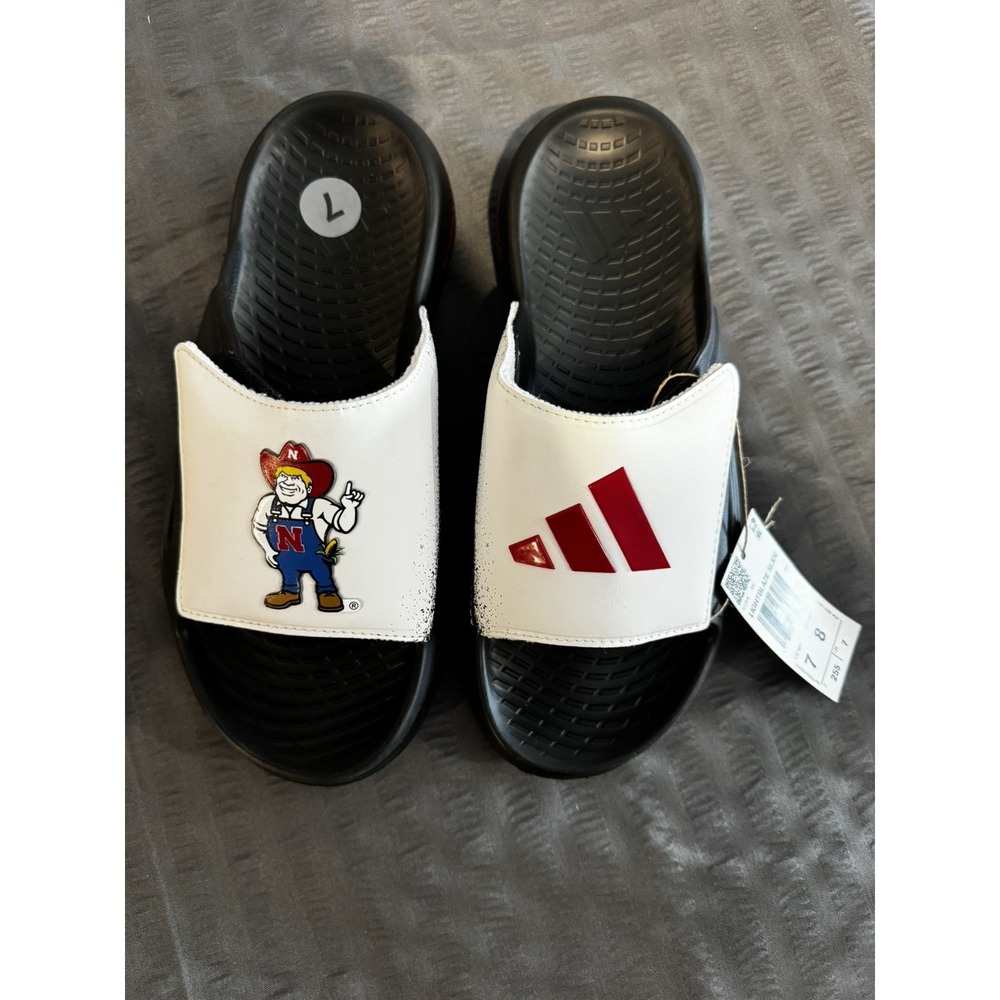 NWT Adidas Lightblaze Slides Mens 7 White Nebraska Cornhuskers Team Issued